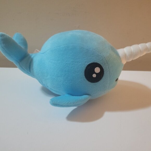 Peek A Boo Toys Blue Narwhal Unicorn Whale Plush Toy - Picture 1 of 5